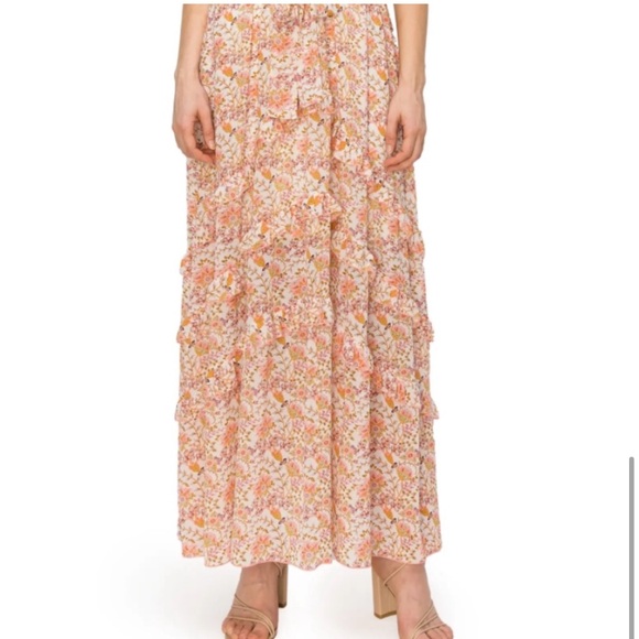 MELLODAY Floral Ruffle Trim Maxi Dress Medium, IVORY/ PINK CARNATION - Picture 5 of 10